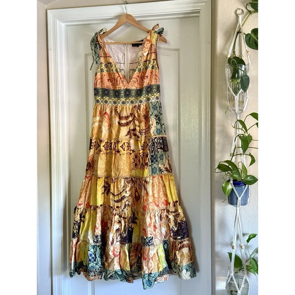 Anthropologie Geisha Designs Rosalinda Patchwork Maxi Dress NWT Med 100% Cotton